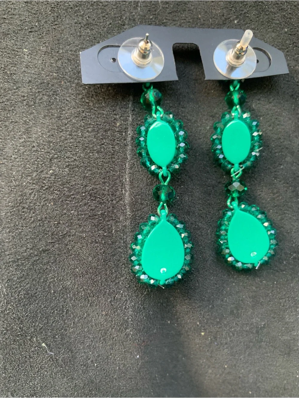 Never used .. Vintage emerald green long earring.